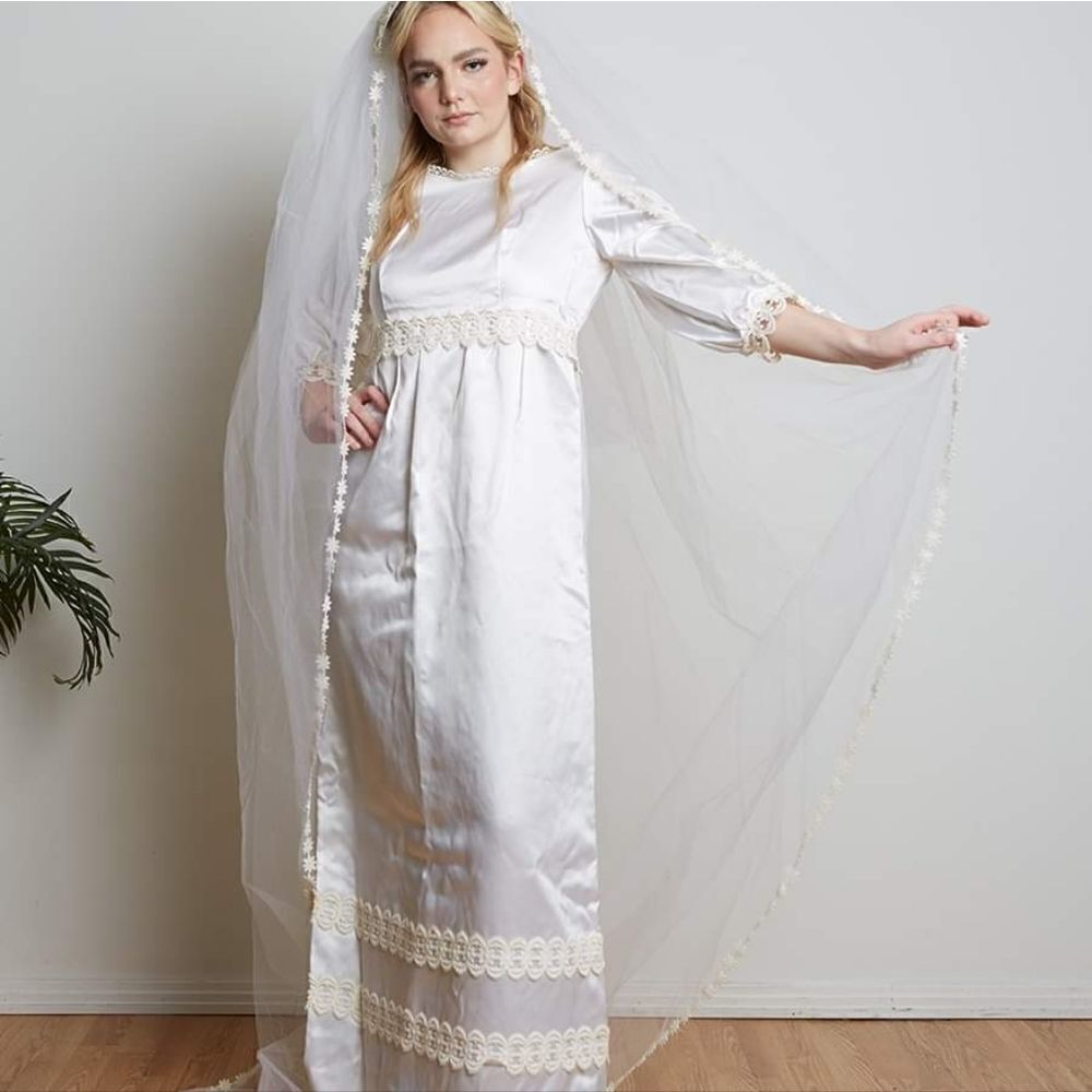 Vintage 60s 70s Satin Wedding Gown 